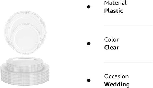 Exquisite Victorian Plastic Plates 80 Piece Plastic Disposable Plates for Party Set For 40 Guests 40 X 7.5 inch Dessert Plates & 40 X 10.25 Inch Plastic Plates Disposable Heavy Duty White & Black in Kuwait