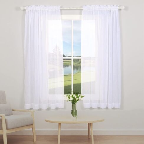 ستائر بيضاء شبه شفافة بطول 182.88 سم - لوحتان من الفوال الشفاف، مزيد من الخصوصية وتصفية الضوء لغرفة النوم/غرفة المعيشة/المطبخ in Kuwait