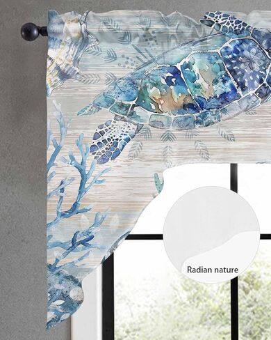 Coastal Octopus Swag Valance Kitchen Curtains,Rod Pocket Valance Curtain Panels for Bedroom Living Room Bathroom Cafe Windows,Starfish Coral Shell Conch Tropical Fish Blue 56''x36'' in Saudi Arabia