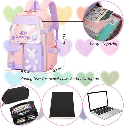 Dorlubel Girls Backpack Elementary School Bunny Backpack for girls Kindergarten Preschool Bookbag Large Capacity (Purple Bunny) in Saudi Arabia