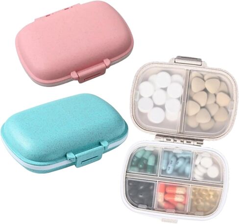3 Pack Compact Pill Organizer, VOVOU 8 Compartments Daily Medicine Case, Dust-Proof Pocket-Sized Pill Container for Travel & Purse, Sturdy Vitamin Supplement Pill Box Holder Organizer (Multi-Colored) in Saudi Arabia