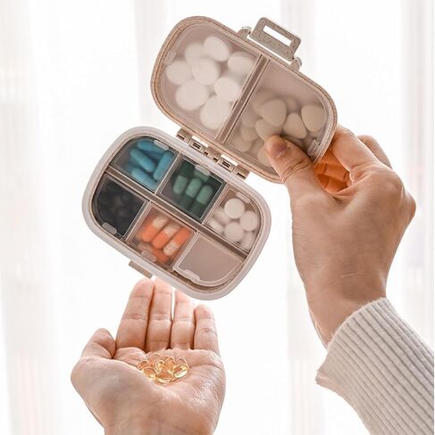 3 Pack Compact Pill Organizer, VOVOU 8 Compartments Daily Medicine Case, Dust-Proof Pocket-Sized Pill Container for Travel & Purse, Sturdy Vitamin Supplement Pill Box Holder Organizer (Multi-Colored) in Saudi Arabia