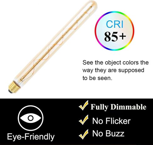 Dimmable 4W Tube LED Eison Bulb, T10 Vintage Long LED Bulb 40 Watt Equivalent Warm White 2700K, E26 Medium Base Amber Colored 7.3 Inch Long tubular edison bulb, 3 Pack in Saudi Arabia