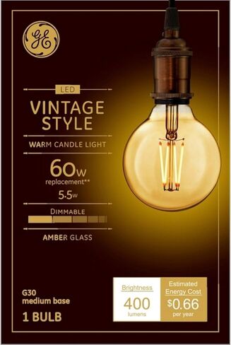GE Vintage Style LED Light Bulb, 40 Watt, Amber Finish, G25 Globe Bulb (1 Pack) in Saudi Arabia