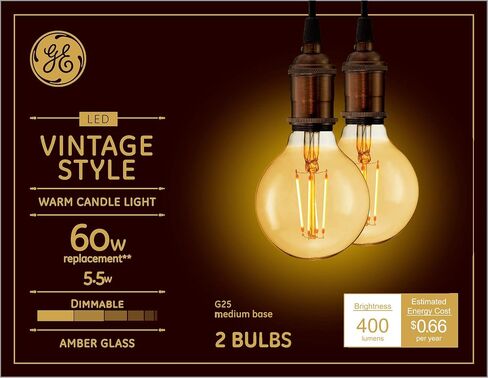 GE Vintage Style LED Light Bulb, 40 Watt, Amber Finish, G25 Globe Bulb (1 Pack) in Saudi Arabia