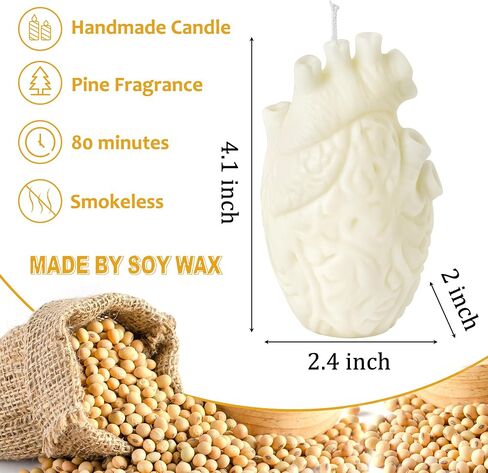 Zainpe Anatomical Heart Shaped Candle Gift Pine Fragrance Natural Soy Wax Handmade Aromatherapy Candle Home Aesthetic Decor Desk Decoration for House Bedroom Party Supplies Rose Pink 2.4 x 4.1 in in Saudi Arabia