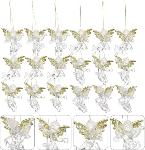 BESTOYARD 24pcs Christmas Angel Ornaments Set Mini Size Angel Ornaments Clear Plastic Hanging Angels for Christmas Tree Decorations 6cm Asoorted Color in Saudi Arabia