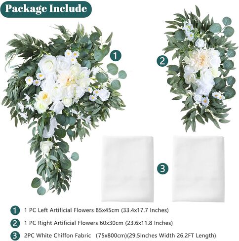 مجموعة زهور الزفاف الاصطناعية مكونة من 4 قطع، قطعتان من الزهور، قطعتان من القماش الأبيض اللون، شجرة حفل الزفاف وديكور خلفية الاستقبال، ديكور خارجي للحفلات in Kuwait