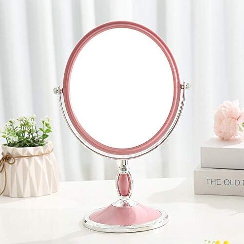 6-Inch Mirrors Tabletop Vanity Makeup Mirror Two-sided Swivel Desk Mirror One Side 3X Magnification (Bead pink) in Saudi Arabia