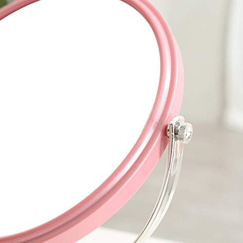 6-Inch Mirrors Tabletop Vanity Makeup Mirror Two-sided Swivel Desk Mirror One Side 3X Magnification (Bead pink) in Saudi Arabia