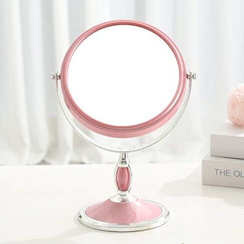 6-Inch Mirrors Tabletop Vanity Makeup Mirror Two-sided Swivel Desk Mirror One Side 3X Magnification (Bead pink) in Saudi Arabia