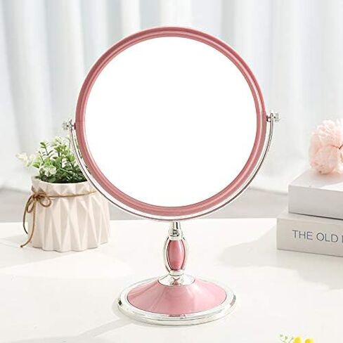 6-Inch Mirrors Tabletop Vanity Makeup Mirror Two-sided Swivel Desk Mirror One Side 3X Magnification (Bead pink) in Saudi Arabia