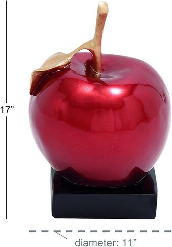 Deco 79 Polystone Fruit Apple Sculpture with Black Base, 11" x 11" x 17", Red in Saudi Arabia
