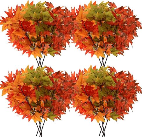 SATINIOR 16 Pcs Fall Leaves Stems Thanksgiving Artificial Maple Fall Branches Autumn Fake Leaves Stems Faux Branches Maple Shrubs for Home Table Vase Fall Party Decorations in Saudi Arabia