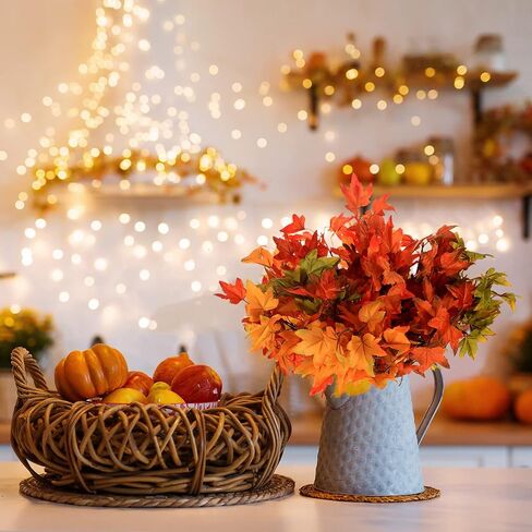 SATINIOR 16 Pcs Fall Leaves Stems Thanksgiving Artificial Maple Fall Branches Autumn Fake Leaves Stems Faux Branches Maple Shrubs for Home Table Vase Fall Party Decorations in Saudi Arabia
