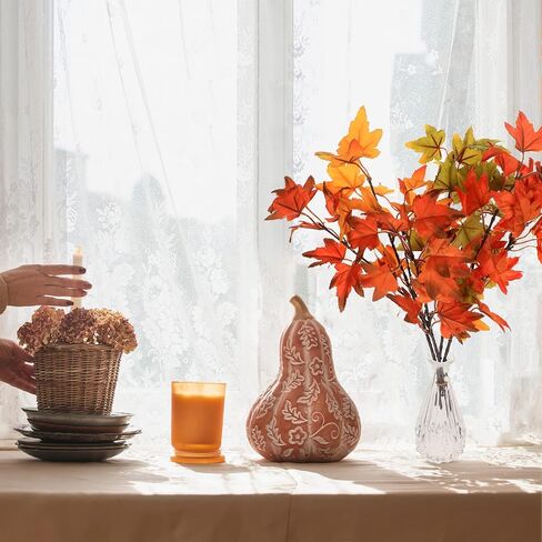 SATINIOR 16 Pcs Fall Leaves Stems Thanksgiving Artificial Maple Fall Branches Autumn Fake Leaves Stems Faux Branches Maple Shrubs for Home Table Vase Fall Party Decorations in Saudi Arabia