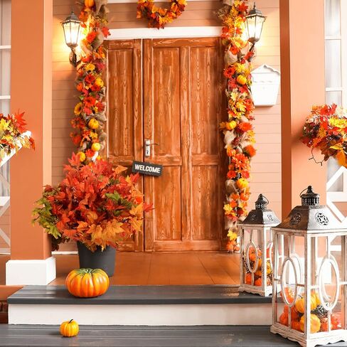 SATINIOR 16 Pcs Fall Leaves Stems Thanksgiving Artificial Maple Fall Branches Autumn Fake Leaves Stems Faux Branches Maple Shrubs for Home Table Vase Fall Party Decorations in Saudi Arabia
