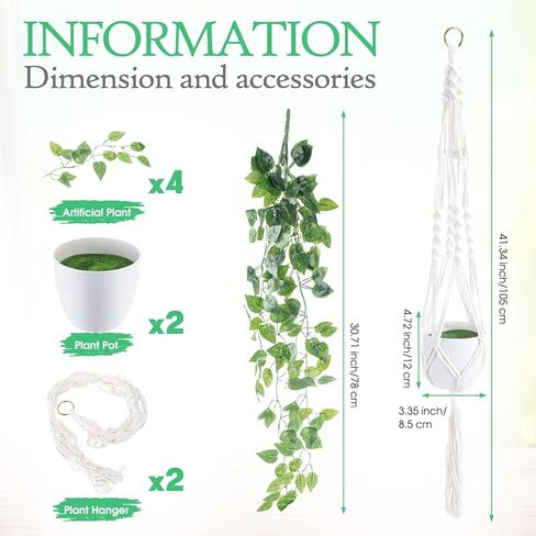 meekoo 2 جهاز كمبيوتر شخصى وهمية النباتات المعلقة مع وعاء وشماعات النبات الاصطناعي Pothos الكروم شنقا بوعاء النباتات الخضراء للداخلية في الهواء الطلق بوهو المنزل جدار مكتب الزينة (نبات الكرمة الخضراء) in Kuwait
