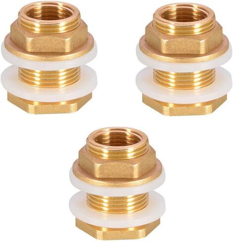 Chris.W Solid Brass Bulkhead Fitting, 3 Sets 3/8 Female 1/2 Male Solid Brass Water Tank Connector Theaded with Rubber Rings in Saudi Arabia