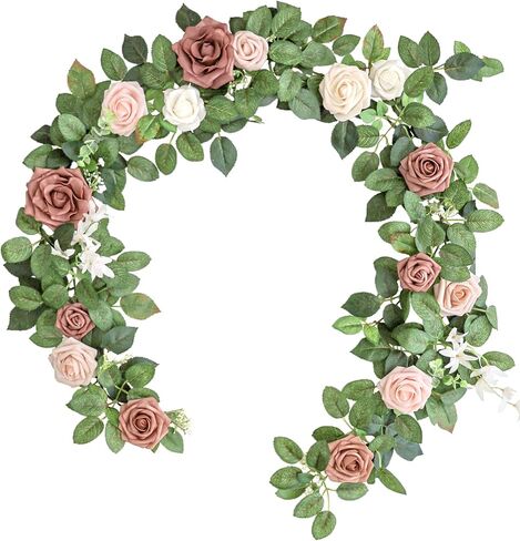 Lookein Artificial Rose Flower Garland Greenery Garland 5FT for Wedding Ceremony Backdrop Arch Flowers Table Centerpieces Decorations, Garden Dusty Rose in Saudi Arabia