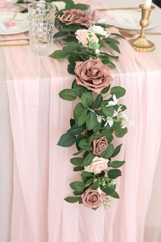Lookein Artificial Rose Flower Garland Greenery Garland 5FT for Wedding Ceremony Backdrop Arch Flowers Table Centerpieces Decorations, Garden Dusty Rose in Saudi Arabia