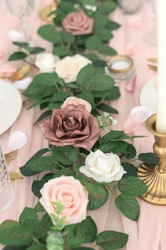 Lookein Artificial Rose Flower Garland Greenery Garland 5FT for Wedding Ceremony Backdrop Arch Flowers Table Centerpieces Decorations, Garden Dusty Rose in Saudi Arabia