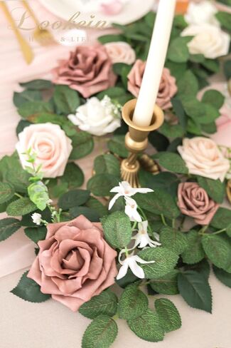 Lookein Artificial Rose Flower Garland Greenery Garland 5FT for Wedding Ceremony Backdrop Arch Flowers Table Centerpieces Decorations, Garden Dusty Rose in Saudi Arabia