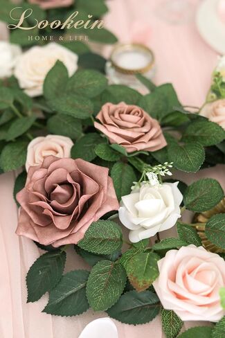 Lookein Artificial Rose Flower Garland Greenery Garland 5FT for Wedding Ceremony Backdrop Arch Flowers Table Centerpieces Decorations, Garden Dusty Rose in Saudi Arabia