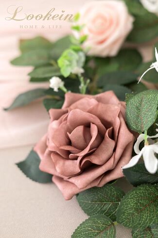 Lookein Artificial Rose Flower Garland Greenery Garland 5FT for Wedding Ceremony Backdrop Arch Flowers Table Centerpieces Decorations, Garden Dusty Rose in Saudi Arabia