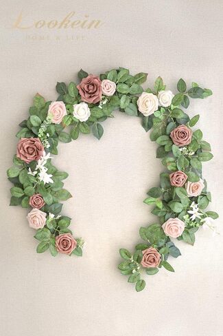 Lookein Artificial Rose Flower Garland Greenery Garland 5FT for Wedding Ceremony Backdrop Arch Flowers Table Centerpieces Decorations, Garden Dusty Rose in Saudi Arabia