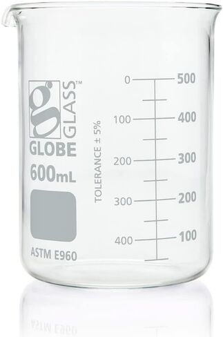 Globe Scientific Beaker, Globe Glass, 600mL, Low Form Griffin Style, Dual Graduations, 3.3 Borosilicate Glass, ASTM E960, 6/Box (8010600) in Saudi Arabia