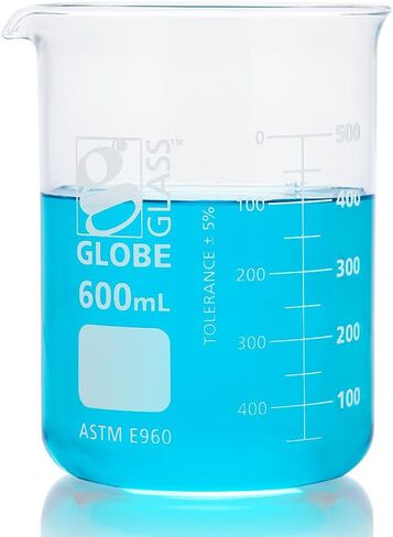 Globe Scientific Beaker, Globe Glass, 600mL, Low Form Griffin Style, Dual Graduations, 3.3 Borosilicate Glass, ASTM E960, 6/Box (8010600) in Saudi Arabia