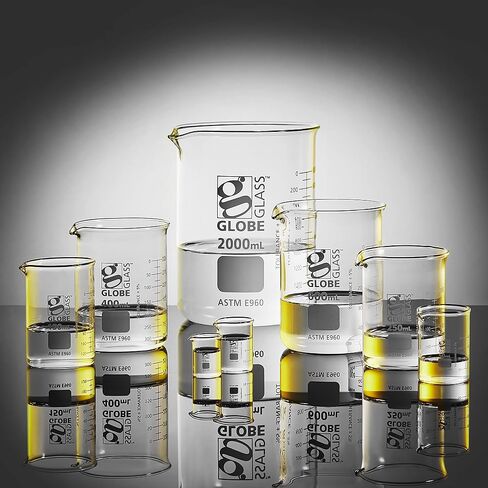 Globe Scientific Beaker, Globe Glass, 600mL, Low Form Griffin Style, Dual Graduations, 3.3 Borosilicate Glass, ASTM E960, 6/Box (8010600) in Saudi Arabia