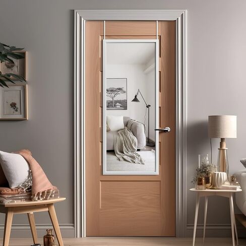 NeuType 47" x 18" Door Mirror Full Length Mirror Over The Door Mirror Wall Mount Hanging Mirror with 2 Metal Hangers for Wall Bedroom Bathroom Living Room Decor White in Saudi Arabia