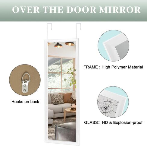 NeuType 47" x 18" Door Mirror Full Length Mirror Over The Door Mirror Wall Mount Hanging Mirror with 2 Metal Hangers for Wall Bedroom Bathroom Living Room Decor White in Saudi Arabia