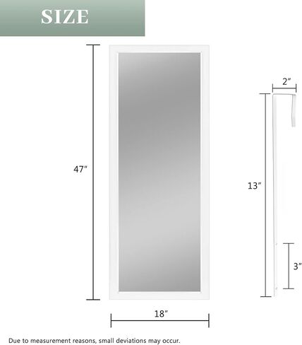 NeuType 47" x 18" Door Mirror Full Length Mirror Over The Door Mirror Wall Mount Hanging Mirror with 2 Metal Hangers for Wall Bedroom Bathroom Living Room Decor White in Saudi Arabia