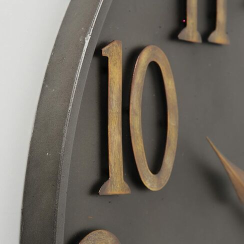 WHW Whole House Worlds Industrial Modern Wall Clock, Pewter Grey Metal, Antique Gold Numerals, Quartz Movement, 30 Inches Diameter, Oversized in Saudi Arabia