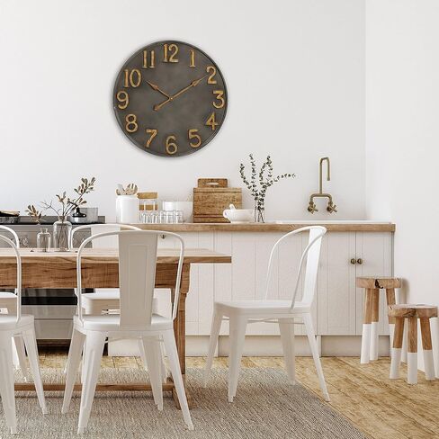 WHW Whole House Worlds Industrial Modern Wall Clock, Pewter Grey Metal, Antique Gold Numerals, Quartz Movement, 30 Inches Diameter, Oversized in Saudi Arabia