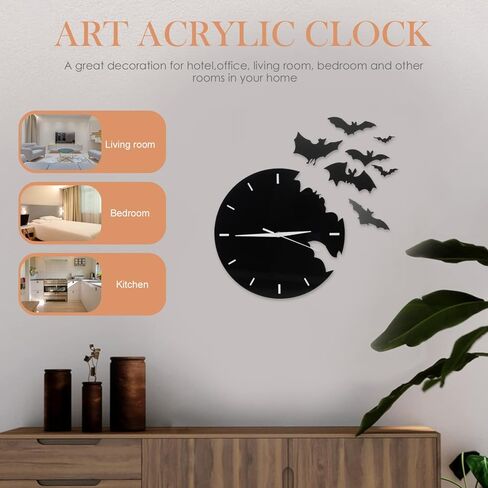 الخفافيش الاكريليك ساعة حائط الحيوانات الإبداعية معلقة ساعة حائط ثلاثية الأبعاد مخيف الخفافيش صورة ظلية صامتة غير موقوتة ساعة حائط الخفافيش طار جدار ديكور in Kuwait