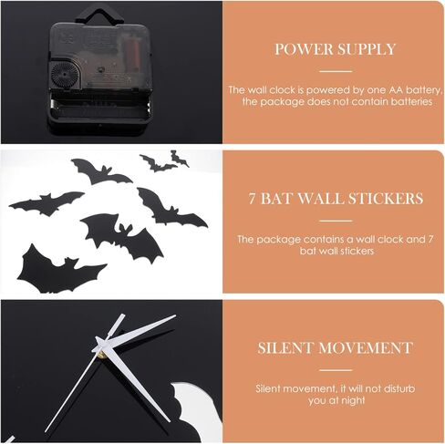 الخفافيش الاكريليك ساعة حائط الحيوانات الإبداعية معلقة ساعة حائط ثلاثية الأبعاد مخيف الخفافيش صورة ظلية صامتة غير موقوتة ساعة حائط الخفافيش طار جدار ديكور in Kuwait