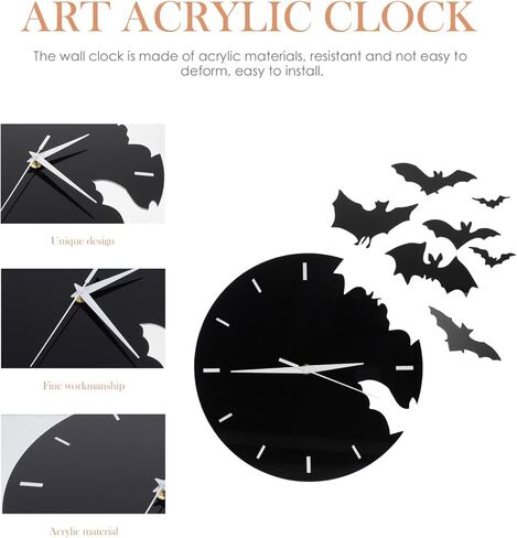 الخفافيش الاكريليك ساعة حائط الحيوانات الإبداعية معلقة ساعة حائط ثلاثية الأبعاد مخيف الخفافيش صورة ظلية صامتة غير موقوتة ساعة حائط الخفافيش طار جدار ديكور in Kuwait