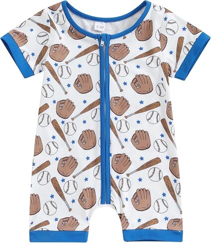 Muasaaluxi Unisex Baby Girl Boy Baseball Outfit Short Sleeve Zipper Romper Baseball Bodysuit One Piece Jumpsuit 0-18M in Saudi Arabia