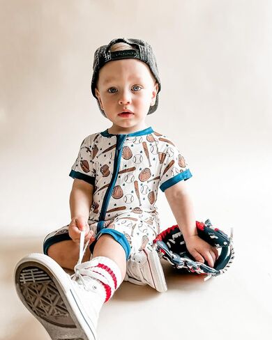Muasaaluxi Unisex Baby Girl Boy Baseball Outfit Short Sleeve Zipper Romper Baseball Bodysuit One Piece Jumpsuit 0-18M in Saudi Arabia