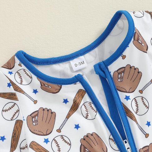 Muasaaluxi Unisex Baby Girl Boy Baseball Outfit Short Sleeve Zipper Romper Baseball Bodysuit One Piece Jumpsuit 0-18M in Saudi Arabia