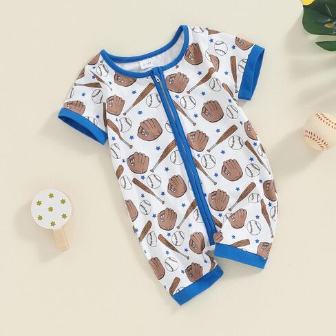Muasaaluxi Unisex Baby Girl Boy Baseball Outfit Short Sleeve Zipper Romper Baseball Bodysuit One Piece Jumpsuit 0-18M in Saudi Arabia