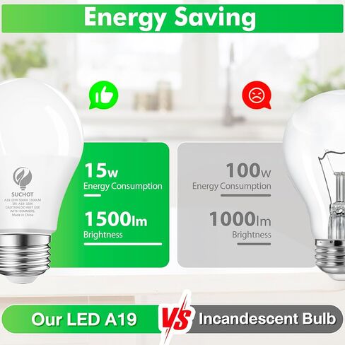 لمبة إضاءة LED A19، لمبة LED مكافئة 75 وات، ضوء نهاري 11 وات 5000 كلفن، 1100 لومن، مصابيح إضاءة غير قابلة للتعتيم، CRI 85+، مصابيح قاعدة بدون وميض E26 للمكتب المنزلي، 6 عبوات in Saudi Arabia