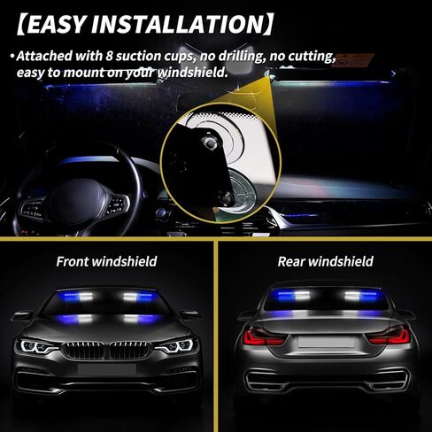 ASPL 2x14 inch 24LED Dash Emergency Strobe Lights Interior Front/Rear Windshield Deck Split Safety Warning Lights Hazard Light Bar for Car Truck Vehicles (Amber/White) in Kuwait