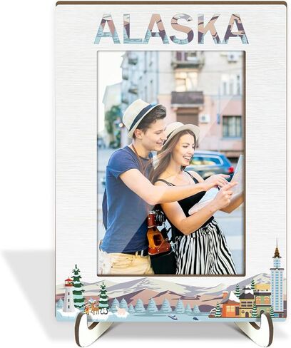 Alaska Souvenirs Gifts Picture Frames for Boys Girls Engagement Wood Photo Frame Wedding Honeymoon Vacation Gifts for Couples, Tabletop Display 4x6 Photo Home Decor Living Room Party Decorations -015 in Saudi Arabia