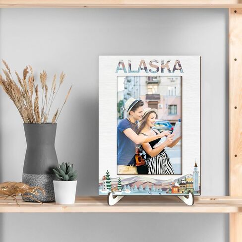 Alaska Souvenirs Gifts Picture Frames for Boys Girls Engagement Wood Photo Frame Wedding Honeymoon Vacation Gifts for Couples, Tabletop Display 4x6 Photo Home Decor Living Room Party Decorations -015 in Saudi Arabia