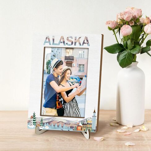 Alaska Souvenirs Gifts Picture Frames for Boys Girls Engagement Wood Photo Frame Wedding Honeymoon Vacation Gifts for Couples, Tabletop Display 4x6 Photo Home Decor Living Room Party Decorations -015 in Saudi Arabia